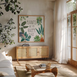 Plant Home I by Farida Zaman. Shown in a natural wood frame in a cozy modern living room. Available as an archival giclee rolled canvas, fine art paper, or poster print. SKU 65777a.