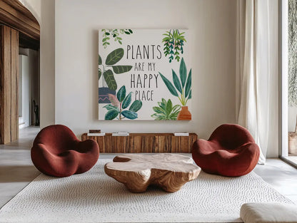 Plant Home I by Farida Zaman. Shown as extra-large giant wall art in a modern living room. Available as an archival giclee rolled canvas, fine art paper, or poster print. SKU 65777a.