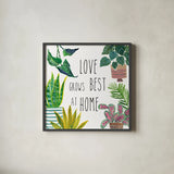 Plant Home III by Farida Zaman. Shown in a sleek black glass frame for a contemporary gallery look. Available as an archival giclee rolled canvas, fine art paper, or poster print. SKU 70162a.