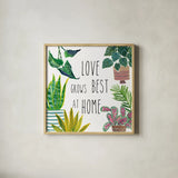 Plant Home III by Farida Zaman. Shown in a natural wood glass frame for a timeless modern aesthetic. Available as an archival giclee rolled canvas, fine art paper, or poster print. SKU 70162a.