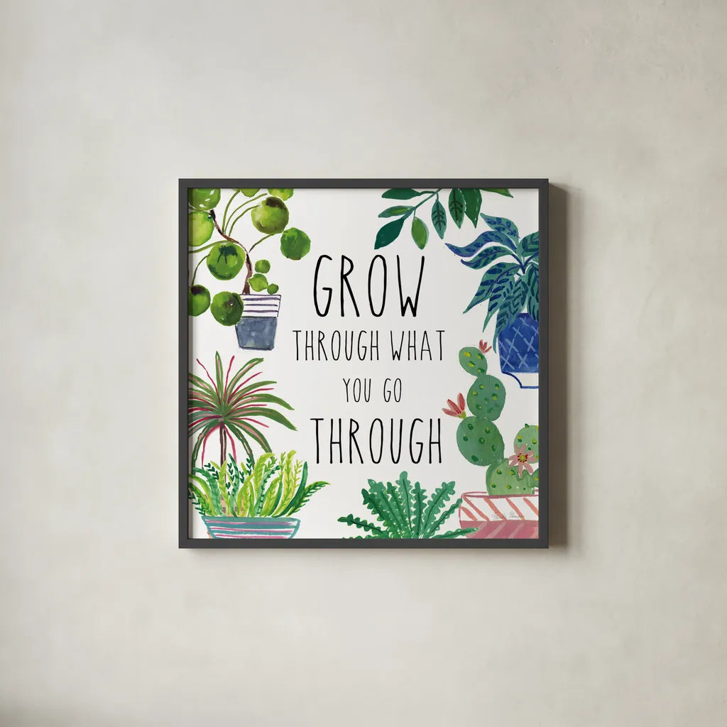 Plant Home IV by Farida Zaman. Shown in a sleek black glass frame for a contemporary gallery look. Available as an archival giclee rolled canvas, fine art paper, or poster print. SKU 70163a.