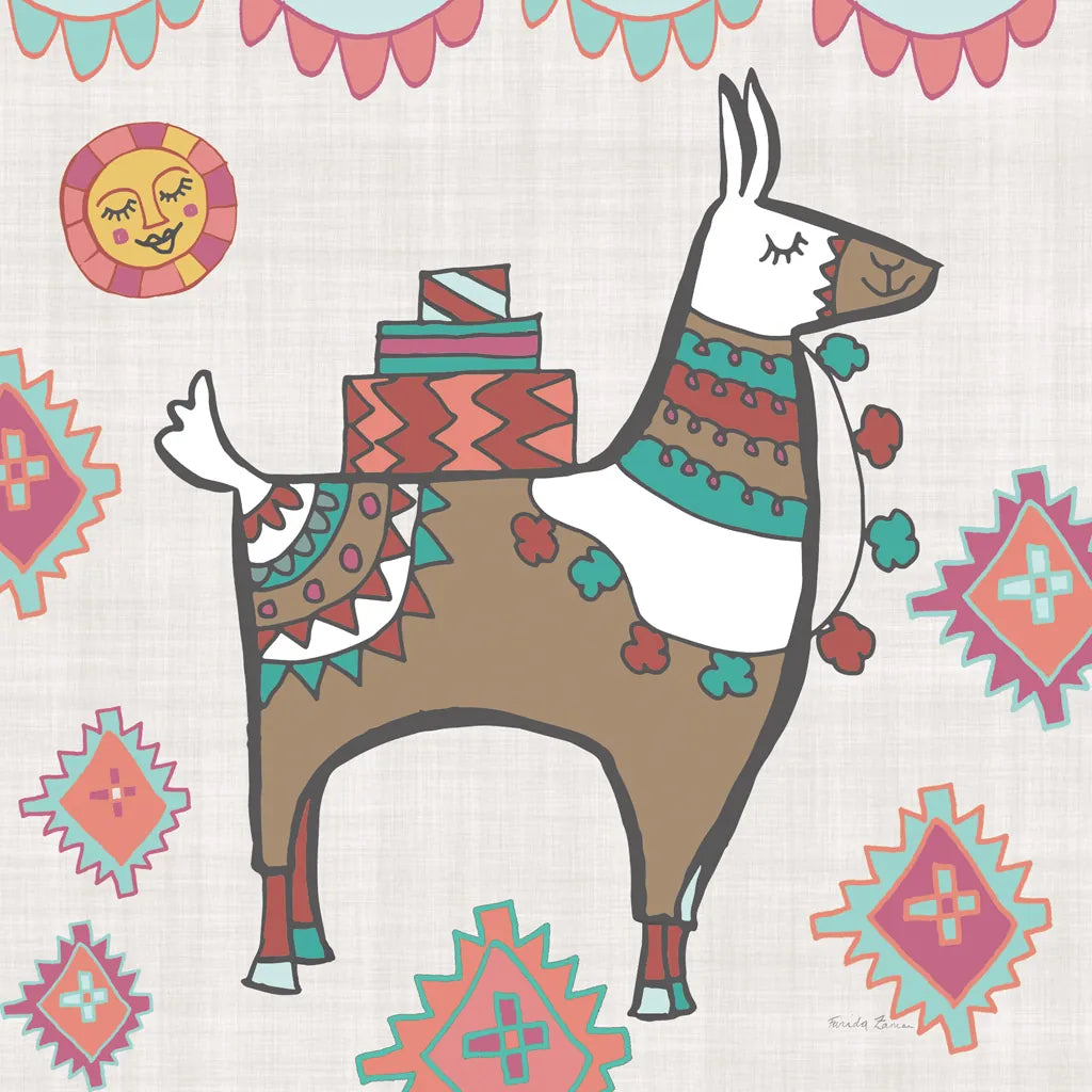 Playful Llamas I by Farida Zaman. SKU 42221a. Archival Giclee Fine art print for wall decor.