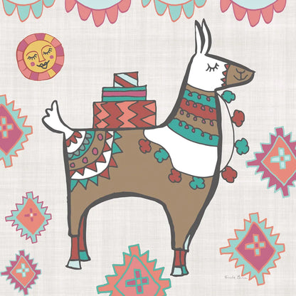 Playful Llamas I by Farida Zaman. SKU 42221a. Archival Giclee Fine art print for wall decor.