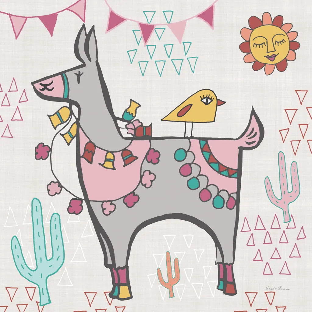 Playful Llamas II by Farida Zaman. SKU 42222a. Archival Giclee Fine art print for wall decor.