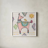 Playful Llamas III by Farida Zaman. Shown in a crisp white glass frame for a clean and minimalist style. Available as an archival giclee rolled canvas, fine art paper, or poster print. SKU 42223a.