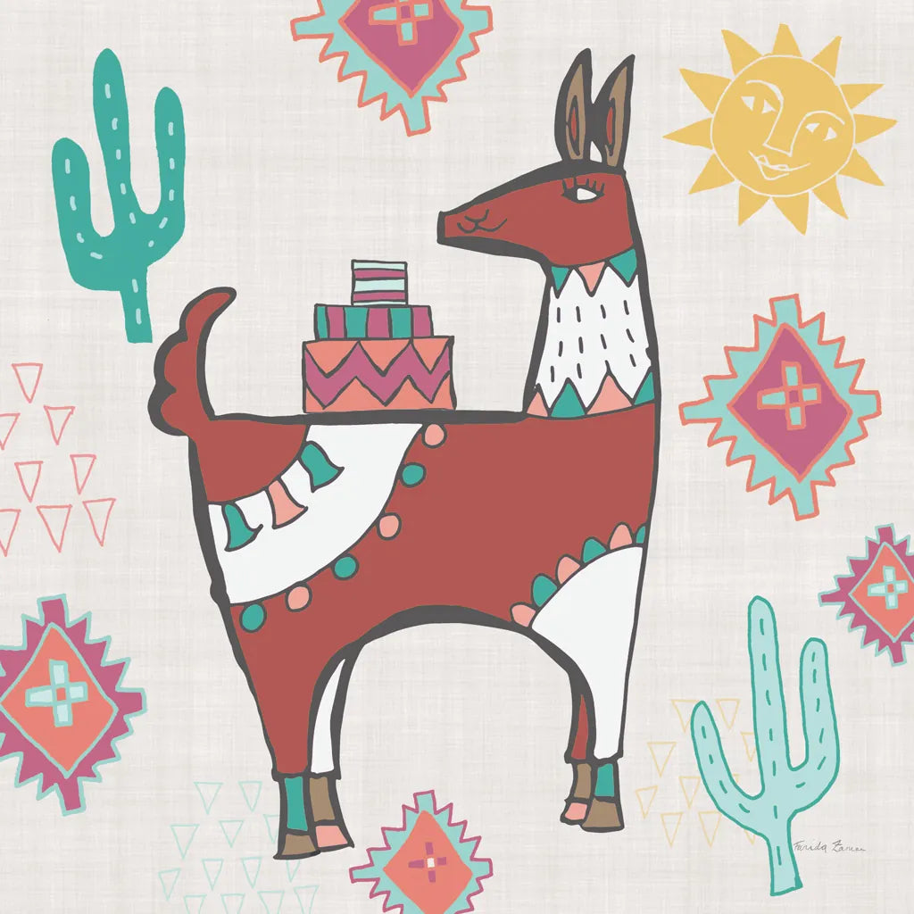 Playful Llamas IV by Farida Zaman. SKU 42224a. Archival Giclee Fine art print for wall decor.