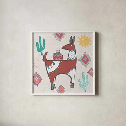Playful Llamas IV by Farida Zaman. Shown in a crisp white glass frame for a clean and minimalist style. Available as an archival giclee rolled canvas, fine art paper, or poster print. SKU 42224a.