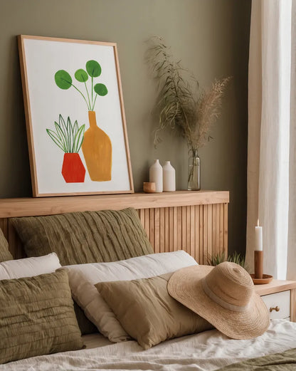 Potted II Crop by Farida Zaman. shown as a paper print in a natural frame. Available as a archival giclee rolled canvas, fine art paper, or poster print. SKU 65389h.