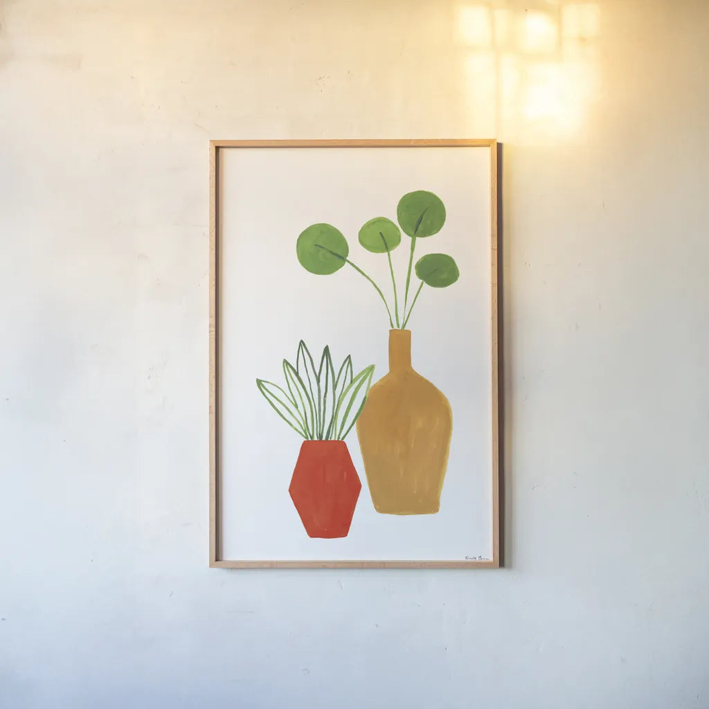 Potted II Crop by Farida Zaman. shown as a paper print in a natural frame. Available as a archival giclee rolled canvas, fine art paper, or poster print. SKU 65389h.