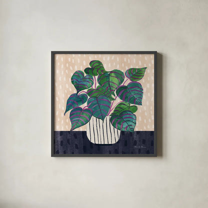 Potted Jewels I Abstract by Farida Zaman. Shown in a sleek black glass frame for a contemporary gallery look. Available as an archival giclee rolled canvas, fine art paper, or poster print. SKU 79059a.