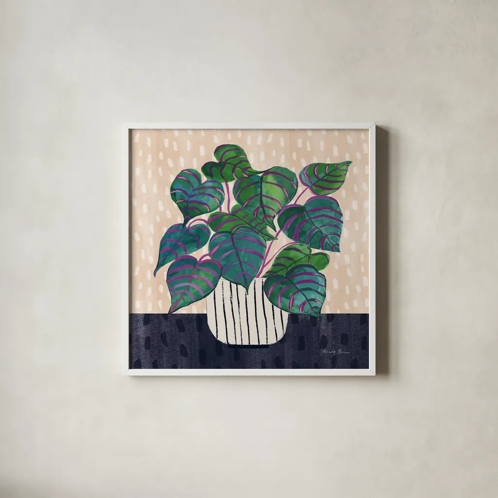 Potted Jewels I Abstract by Farida Zaman. Shown in a crisp white glass frame for a clean and minimalist style. Available as an archival giclee rolled canvas, fine art paper, or poster print. SKU 79059a.