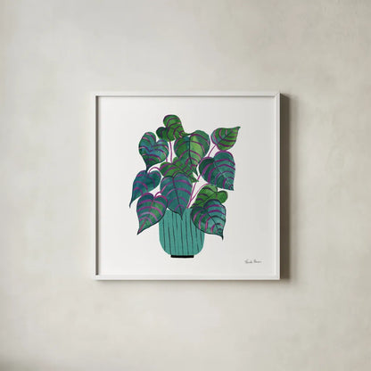 Potted Jewels I Aqua by Farida Zaman. Shown in a crisp white glass frame for a clean and minimalist style. Available as an archival giclee rolled canvas, fine art paper, or poster print. SKU 68949a.