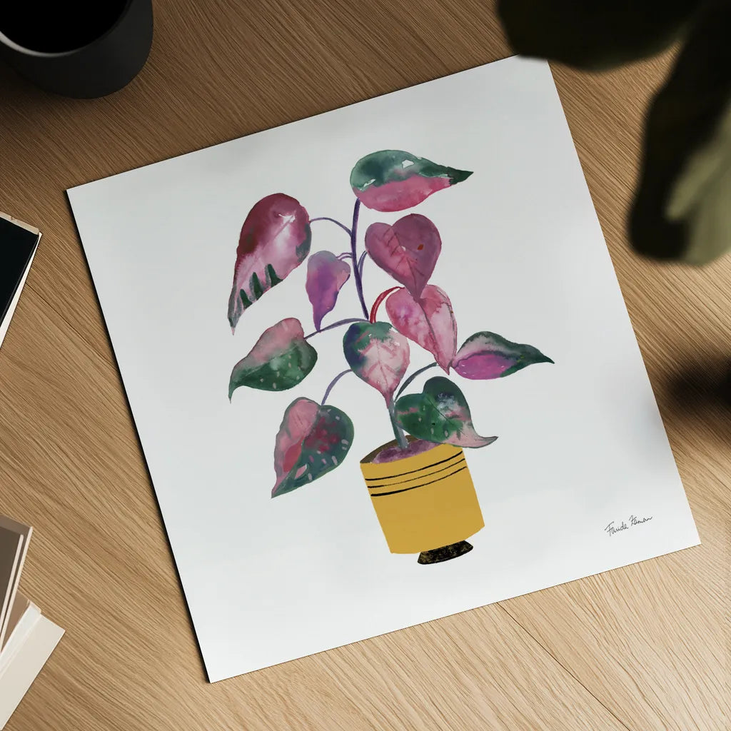 Potted Jewels II by Farida Zaman. Shown as a detailed flat fine art print, highlighting archival giclee quality. Available as an archival giclee rolled canvas, fine art paper, or poster print. SKU 67558a.