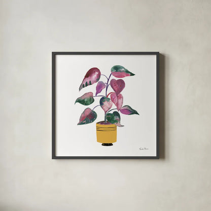 Potted Jewels II by Farida Zaman. Shown in a sleek black glass frame for a contemporary gallery look. Available as an archival giclee rolled canvas, fine art paper, or poster print. SKU 67558a.