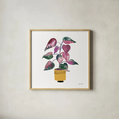 Potted Jewels II by Farida Zaman. Shown in a natural wood glass frame for a timeless modern aesthetic. Available as an archival giclee rolled canvas, fine art paper, or poster print. SKU 67558a.