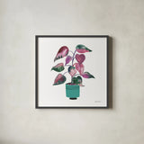 Potted Jewels II Aqua by Farida Zaman. Shown in a sleek black glass frame for a contemporary gallery look. Available as an archival giclee rolled canvas, fine art paper, or poster print. SKU 68950a.