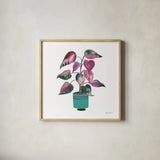 Potted Jewels II Aqua by Farida Zaman. Shown in a natural wood glass frame for a timeless modern aesthetic. Available as an archival giclee rolled canvas, fine art paper, or poster print. SKU 68950a.