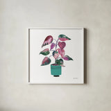 Potted Jewels II Aqua by Farida Zaman. Shown in a crisp white glass frame for a clean and minimalist style. Available as an archival giclee rolled canvas, fine art paper, or poster print. SKU 68950a.