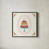 Pretty Cake I by Farida Zaman. Shown in a sleek black glass frame for a contemporary gallery look. Available as an archival giclee rolled canvas, fine art paper, or poster print. SKU 101158a.
