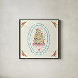 Pretty Cake II by Farida Zaman. Shown in a sleek black glass frame for a contemporary gallery look. Available as an archival giclee rolled canvas, fine art paper, or poster print. SKU 101159a.