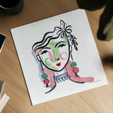 Pretty Faces I by Farida Zaman. Shown as a detailed flat fine art print, highlighting archival giclee quality. Available as an archival giclee rolled canvas, fine art paper, or poster print. SKU 59730a.