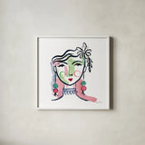 Pretty Faces I by Farida Zaman. Shown in a crisp white glass frame for a clean and minimalist style. Available as an archival giclee rolled canvas, fine art paper, or poster print. SKU 59730a.
