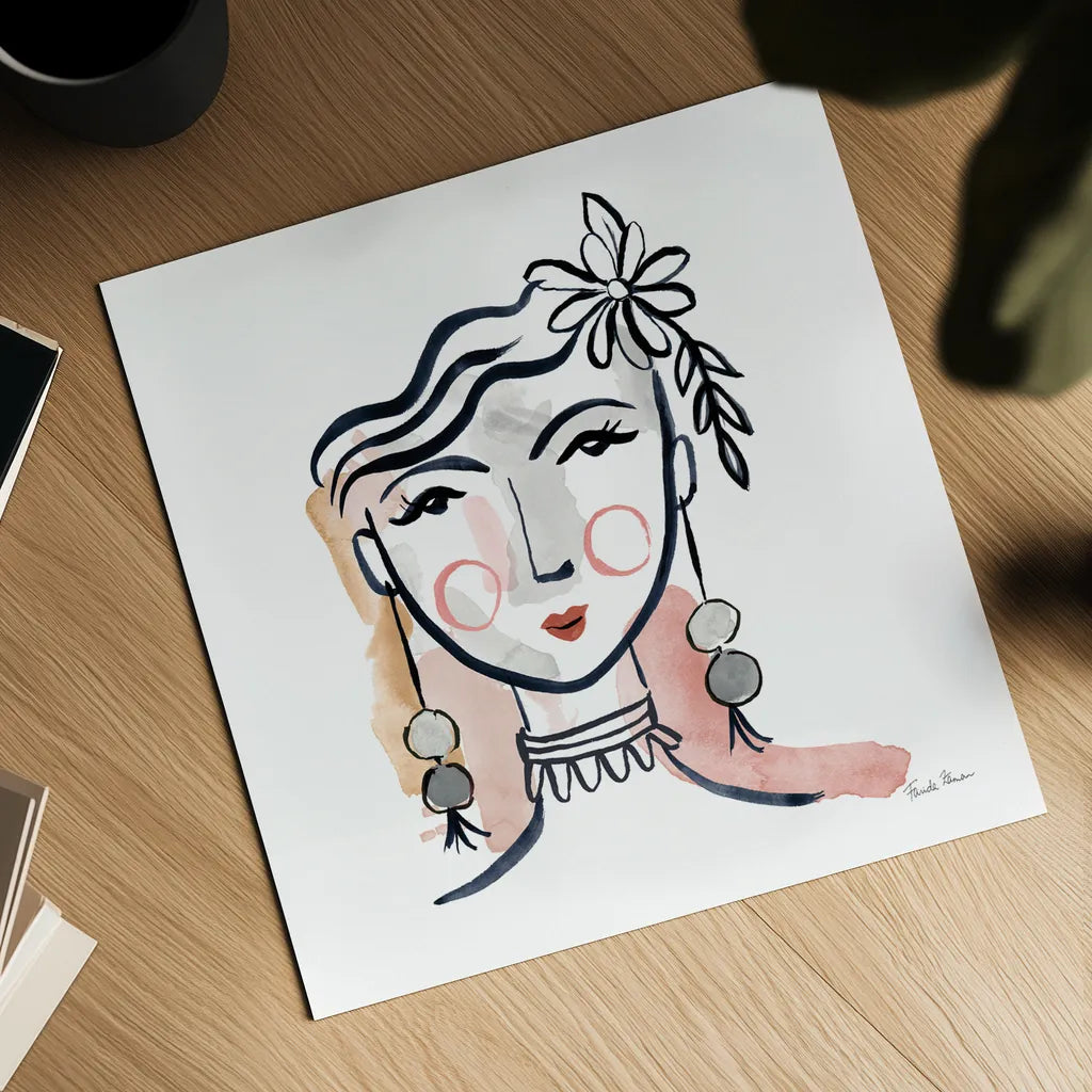 Pretty Faces I Soft by Farida Zaman. Shown as a detailed flat fine art print, highlighting archival giclee quality. Available as an archival giclee rolled canvas, fine art paper, or poster print. SKU 71608a.