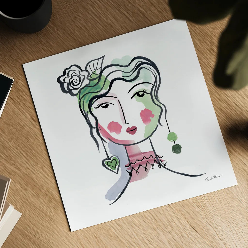 Pretty Faces II by Farida Zaman. Shown as a detailed flat fine art print, highlighting archival giclee quality. Available as an archival giclee rolled canvas, fine art paper, or poster print. SKU 59731a.