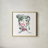 Pretty Faces II by Farida Zaman. Shown in a natural wood glass frame for a timeless modern aesthetic. Available as an archival giclee rolled canvas, fine art paper, or poster print. SKU 59731a.