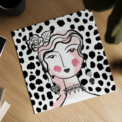 Pretty Faces II Pink by Farida Zaman. Shown as a detailed flat fine art print, highlighting archival giclee quality. Available as an archival giclee rolled canvas, fine art paper, or poster print. SKU 67612a.