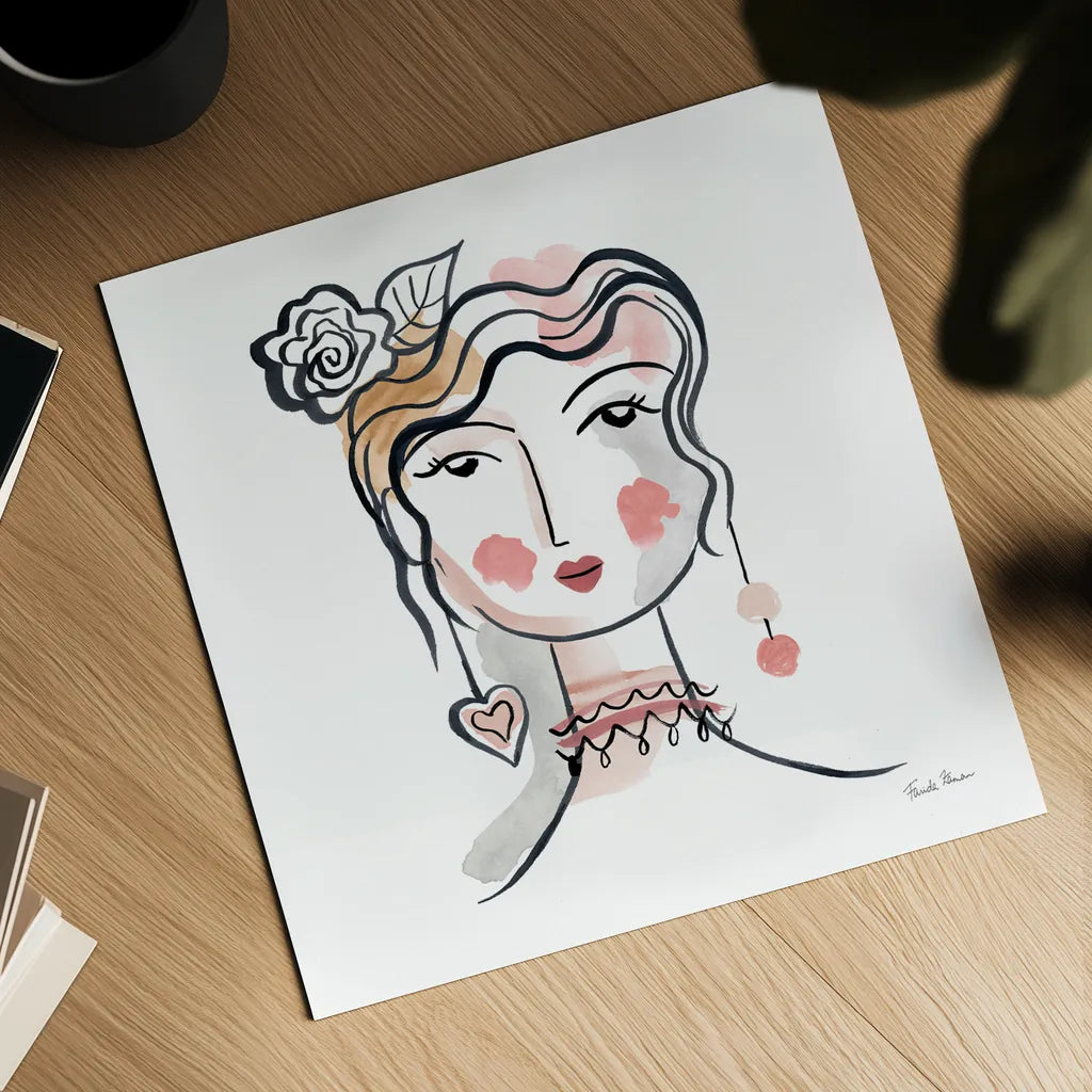 Pretty Faces II Soft by Farida Zaman. Shown as a detailed flat fine art print, highlighting archival giclee quality. Available as an archival giclee rolled canvas, fine art paper, or poster print. SKU 71609a.