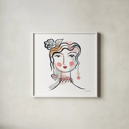 Pretty Faces II Soft by Farida Zaman. Shown in a crisp white glass frame for a clean and minimalist style. Available as an archival giclee rolled canvas, fine art paper, or poster print. SKU 71609a.