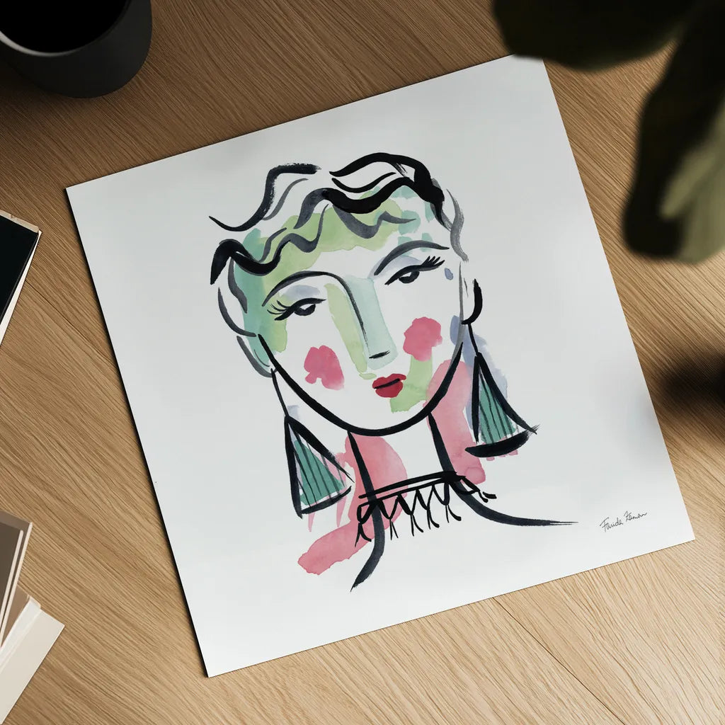 Pretty Faces III by Farida Zaman. Shown as a detailed flat fine art print, highlighting archival giclee quality. Available as an archival giclee rolled canvas, fine art paper, or poster print. SKU 59732a.