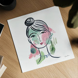 Pretty Faces IV by Farida Zaman. Shown as a detailed flat fine art print, highlighting archival giclee quality. Available as an archival giclee rolled canvas, fine art paper, or poster print. SKU 59733a.