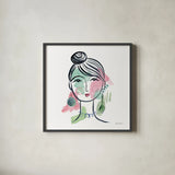 Pretty Faces IV by Farida Zaman. Shown in a sleek black glass frame for a contemporary gallery look. Available as an archival giclee rolled canvas, fine art paper, or poster print. SKU 59733a.