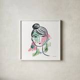 Pretty Faces IV by Farida Zaman. Shown in a crisp white glass frame for a clean and minimalist style. Available as an archival giclee rolled canvas, fine art paper, or poster print. SKU 59733a.