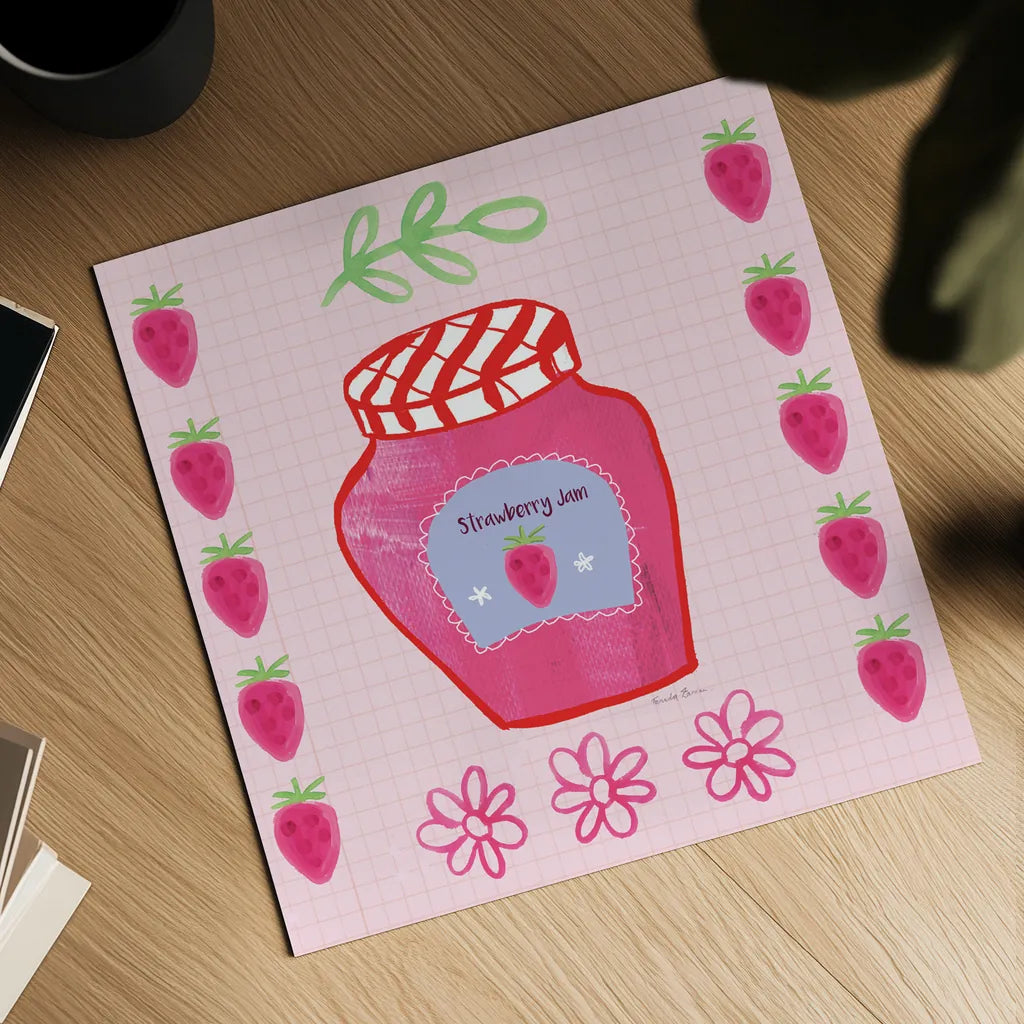 Pretty Jams and Jellies I by Farida Zaman. Shown as a detailed flat fine art print, highlighting archival giclee quality. Available as an archival giclee rolled canvas, fine art paper, or poster print. SKU 47678a.