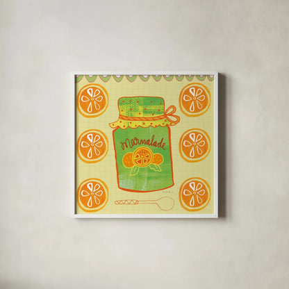 Pretty Jams and Jellies II by Farida Zaman. Shown in a crisp white glass frame for a clean and minimalist style. Available as an archival giclee rolled canvas, fine art paper, or poster print. SKU 47679a.