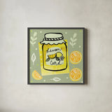 Pretty Jams and Jellies III by Farida Zaman. Shown in a sleek black glass frame for a contemporary gallery look. Available as an archival giclee rolled canvas, fine art paper, or poster print. SKU 47680a.