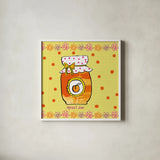 Pretty Jams and Jellies IV by Farida Zaman. Shown in a crisp white glass frame for a clean and minimalist style. Available as an archival giclee rolled canvas, fine art paper, or poster print. SKU 47681a.