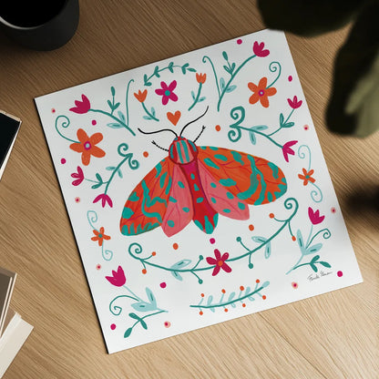 Pretty Moth by Farida Zaman. Shown as a detailed flat fine art print, highlighting archival giclee quality. Available as an archival giclee rolled canvas, fine art paper, or poster print. SKU 77954a.