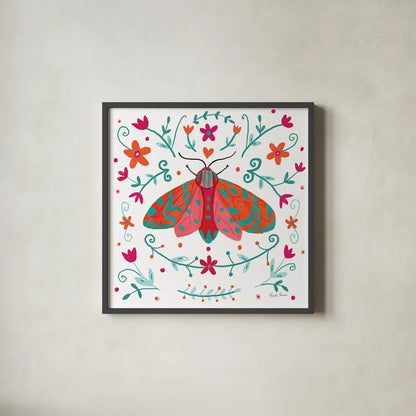 Pretty Moth by Farida Zaman. Shown in a sleek black glass frame for a contemporary gallery look. Available as an archival giclee rolled canvas, fine art paper, or poster print. SKU 77954a.