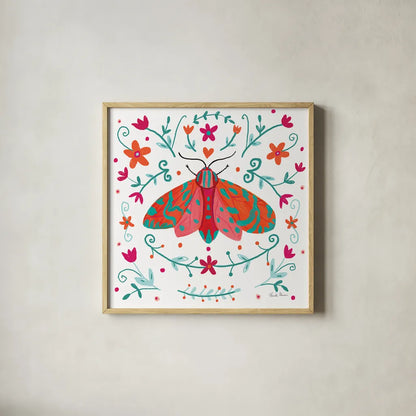 Pretty Moth by Farida Zaman. Shown in a natural wood glass frame for a timeless modern aesthetic. Available as an archival giclee rolled canvas, fine art paper, or poster print. SKU 77954a.