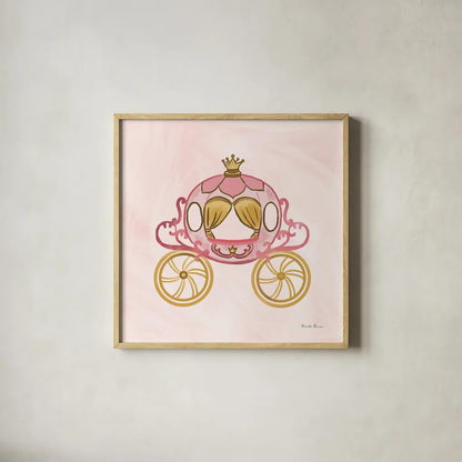 Pretty Princess Carriage by Farida Zaman. Shown in a natural wood glass frame for a timeless modern aesthetic. Available as an archival giclee rolled canvas, fine art paper, or poster print. SKU 90005a.