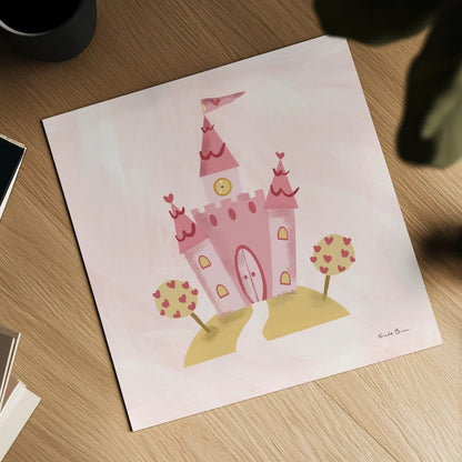Pretty Princess Castle by Farida Zaman. Shown as a detailed flat fine art print, highlighting archival giclee quality. Available as an archival giclee rolled canvas, fine art paper, or poster print. SKU 90003a.