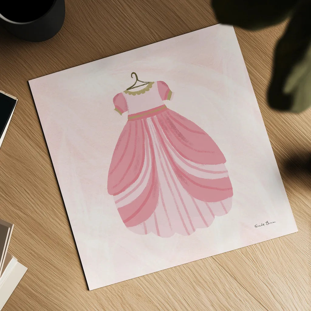 Pretty Princess Dress by Farida Zaman. Shown as a detailed flat fine art print, highlighting archival giclee quality. Available as an archival giclee rolled canvas, fine art paper, or poster print. SKU 90004a.