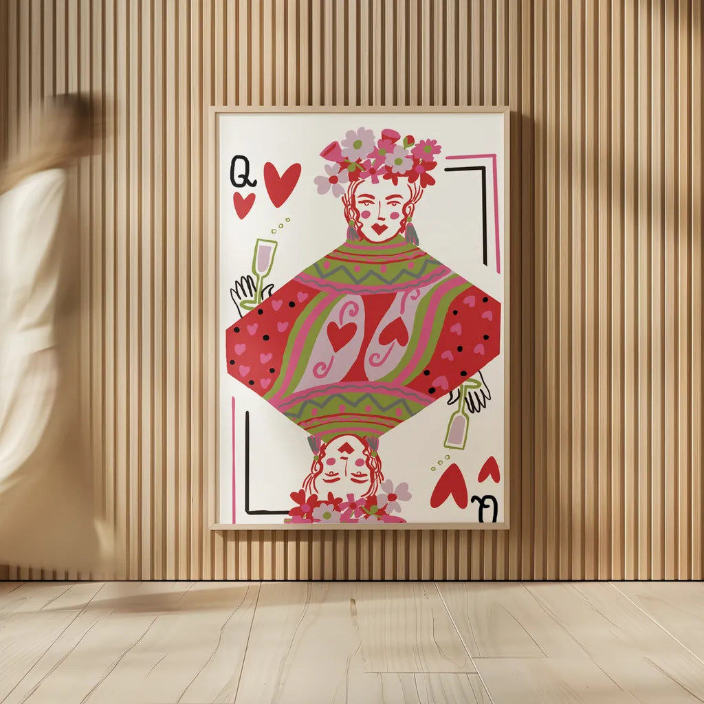 Queen of Hearts by Farida Zaman. shown as over sized large wall art. Available as an archival giclee rolled canvas, fine art paper, or poster print. SKU 91524h.