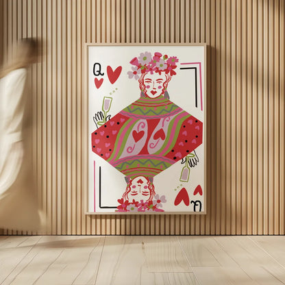 Queen of Hearts by Farida Zaman. shown as over sized large wall art. Available as an archival giclee rolled canvas, fine art paper, or poster print. SKU 91524h.