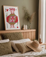 Queen of Hearts by Farida Zaman. shown as a paper print in a natural frame. Available as a archival giclee rolled canvas, fine art paper, or poster print. SKU 91524h.