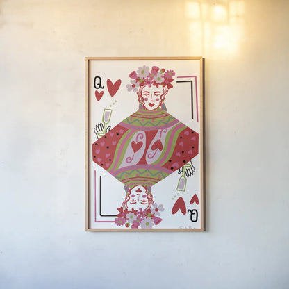 Queen of Hearts by Farida Zaman. shown as a paper print in a natural frame. Available as a archival giclee rolled canvas, fine art paper, or poster print. SKU 91524h.
